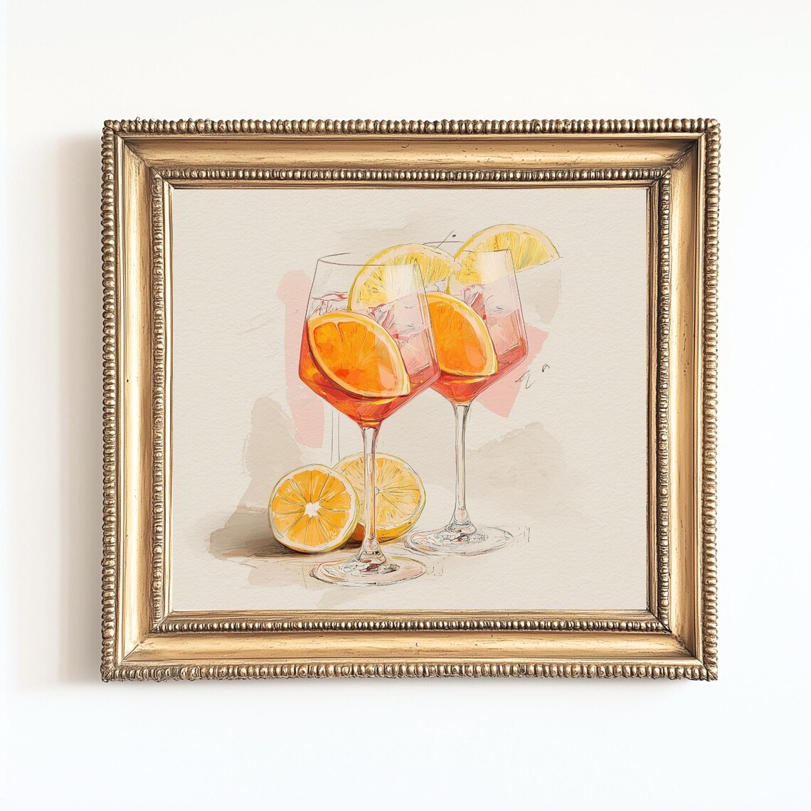 Aperol Spritz Watercolor Orange Cocktail Bar Cart Decor Poster