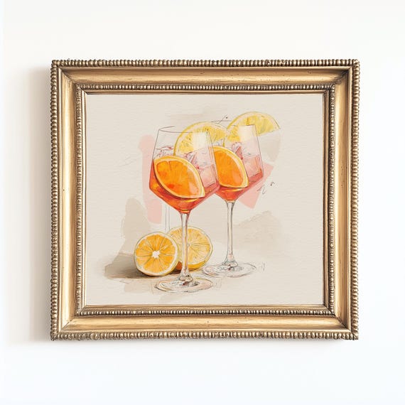 Aperol Spritz Watercolor Orange Cocktail Bar Cart Decor Poster