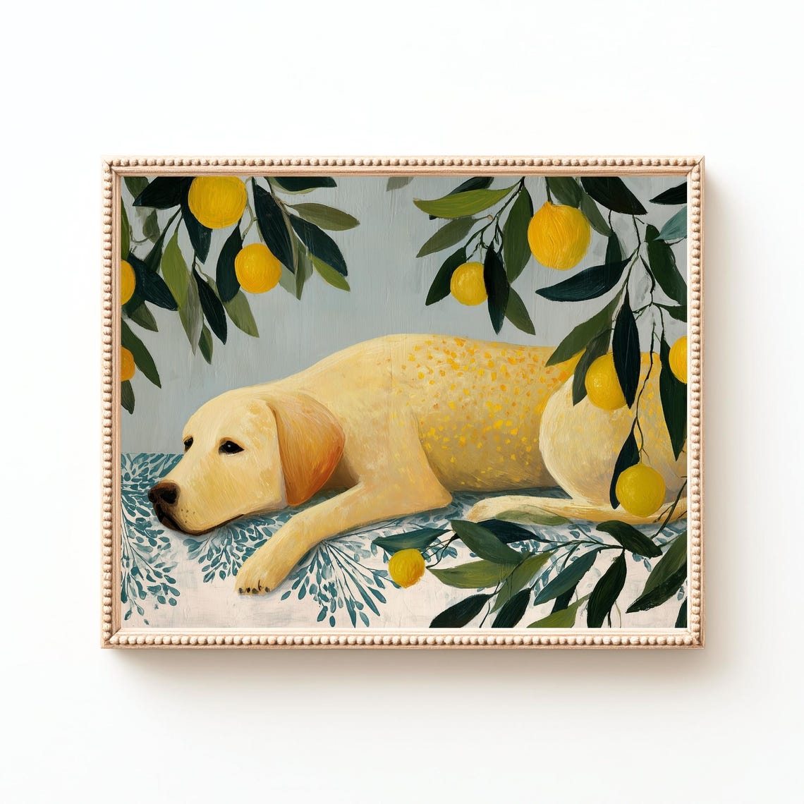 Yellow Lab Resting Beneath a Lemon Tree Mediterranean Poster