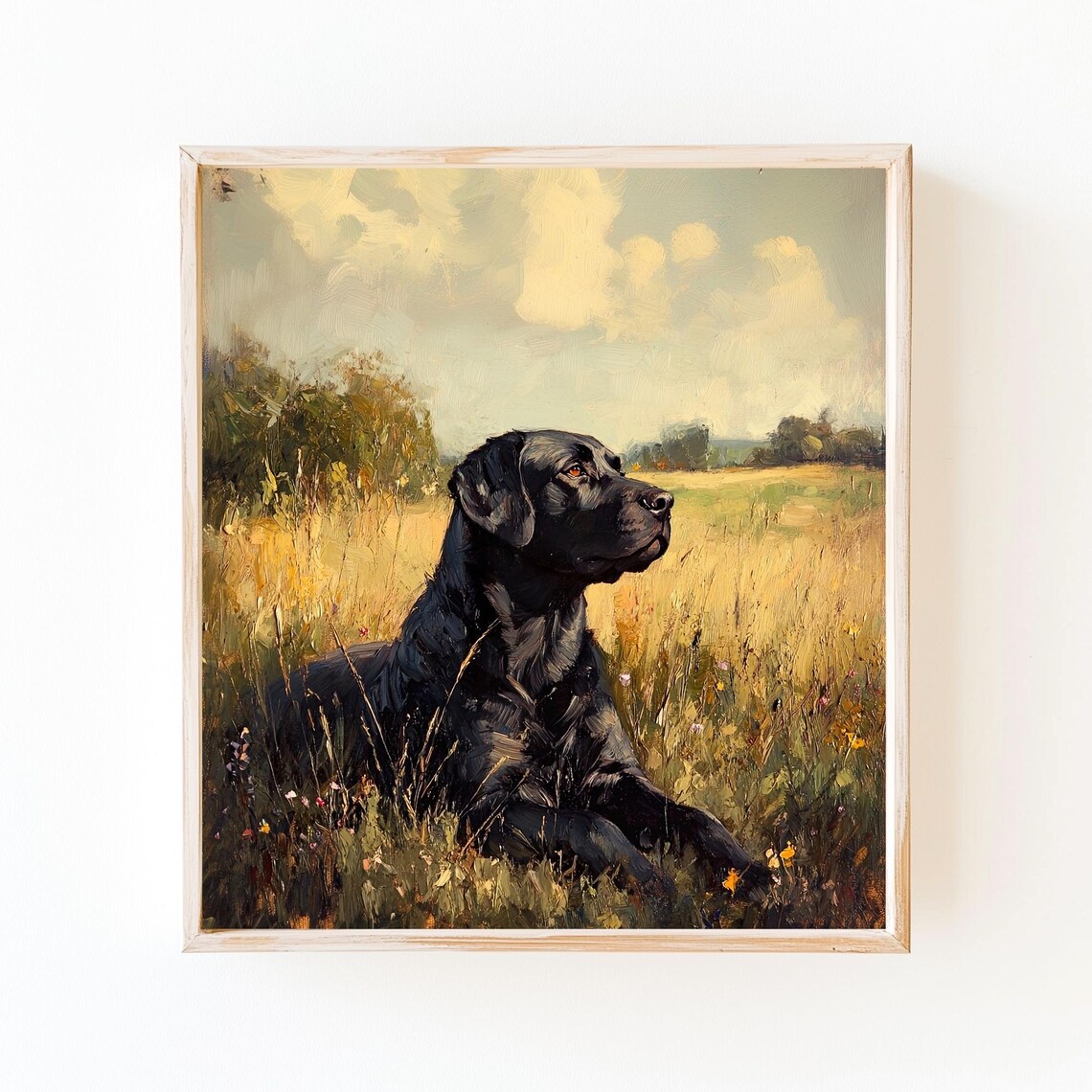 Vintage Black Labrador Portrait, Rustic Farmhouse Art Print