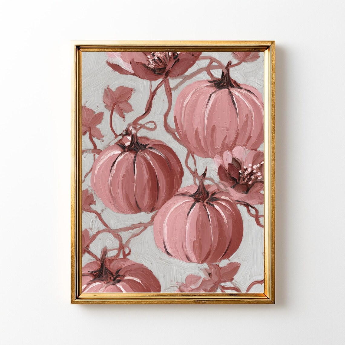 Blush Pink Pumpkins Autumn Botanical Oil Painting Style Poster