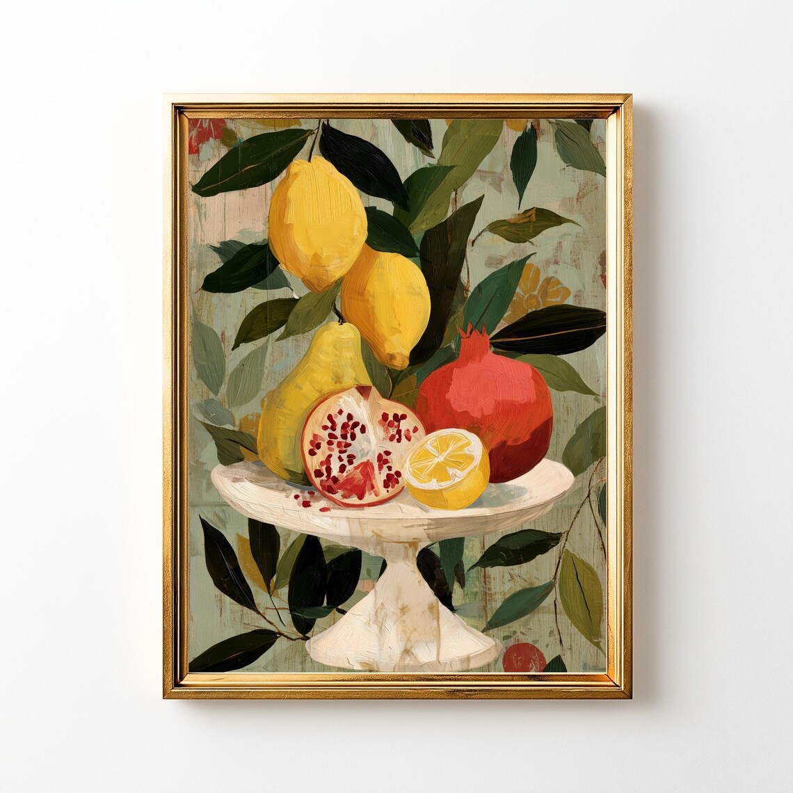 Mediterranean Fruit Still Life Lemons Pomegranate Oil Painting Poster