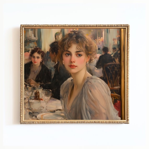 French Cafe Vintage Parisian Woman Art Print