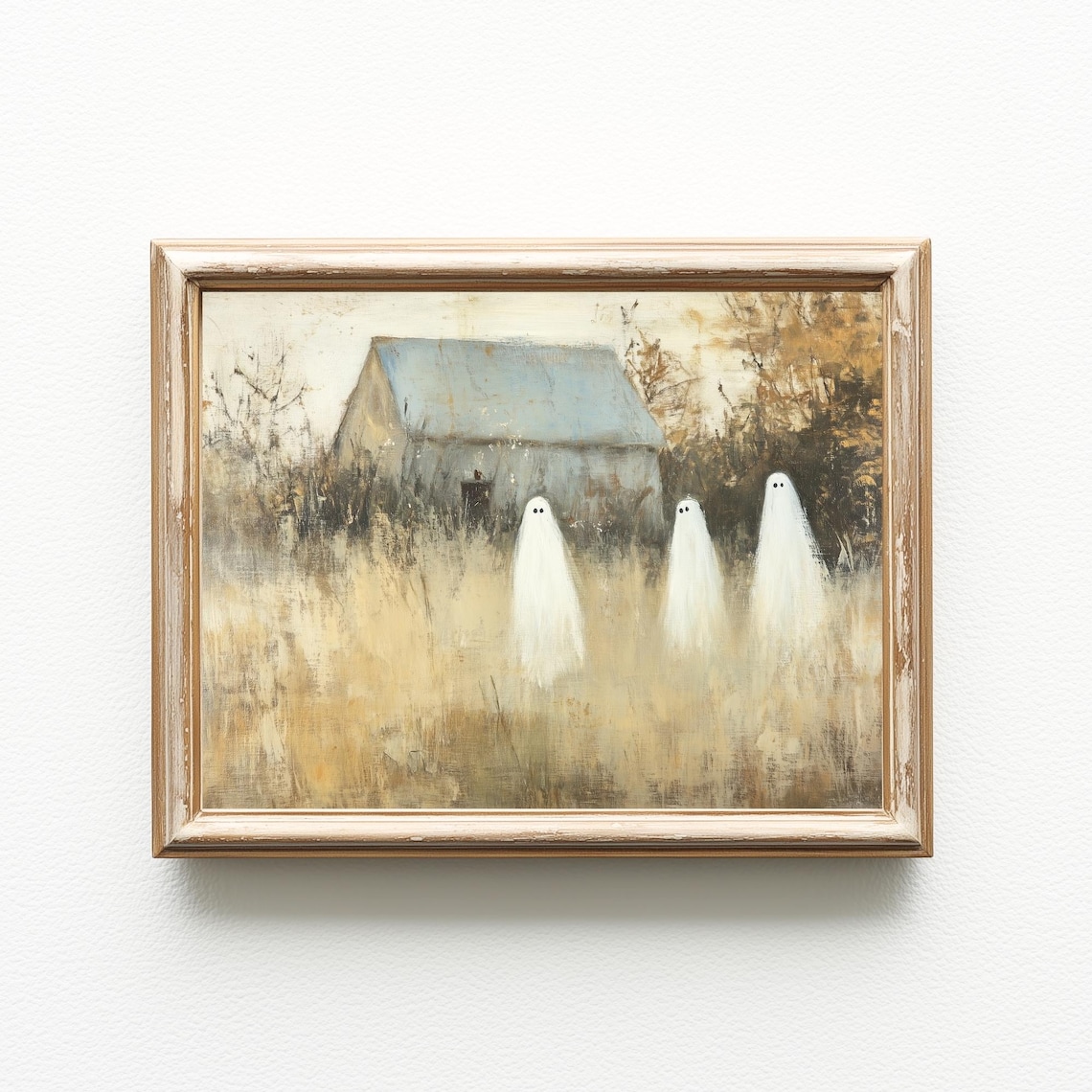 Cute Ghosts Vintage Oil Painting Spooky Farmhouse Halloween Wall Art