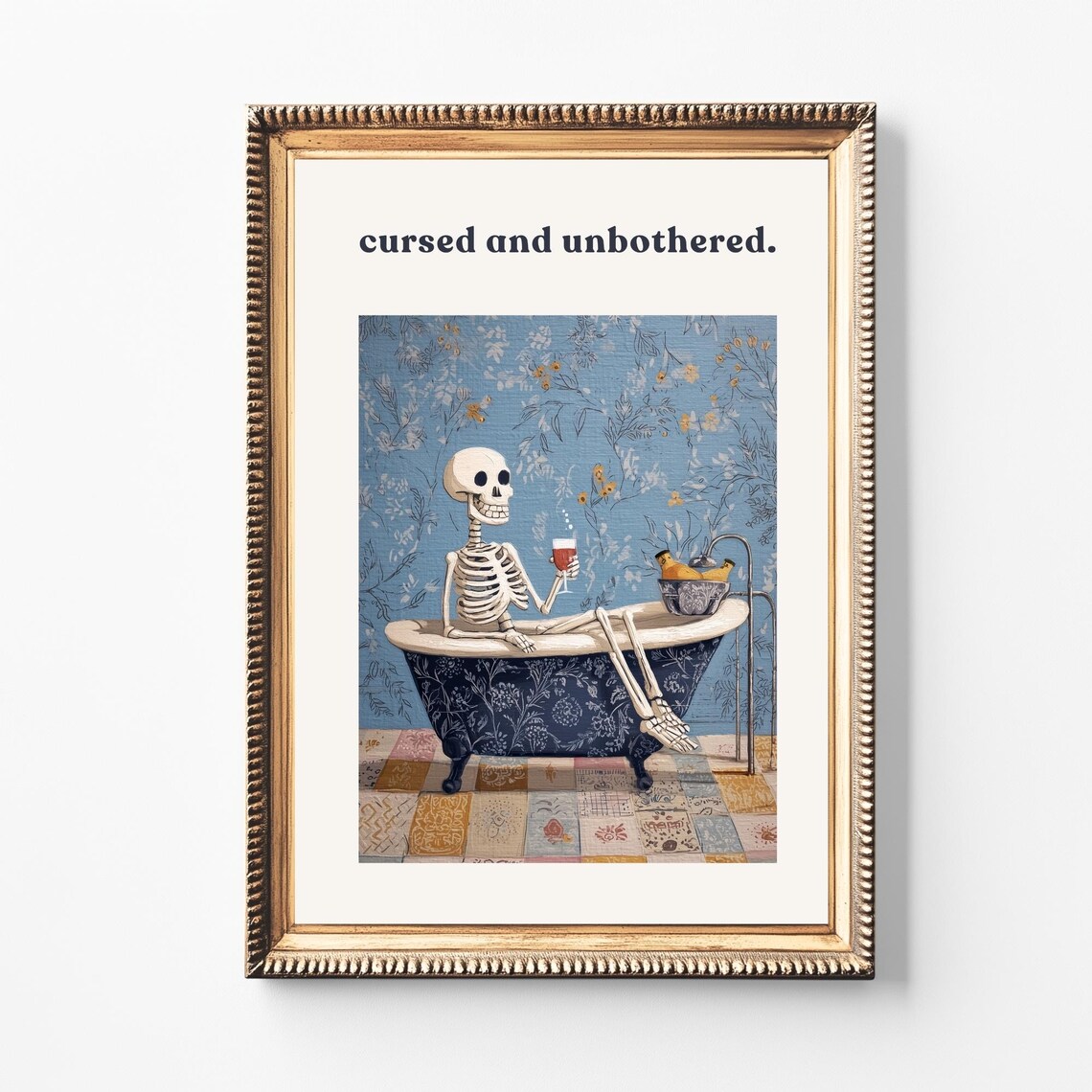 Skeleton Wine Art Print, Dark Humor Halloween Decor