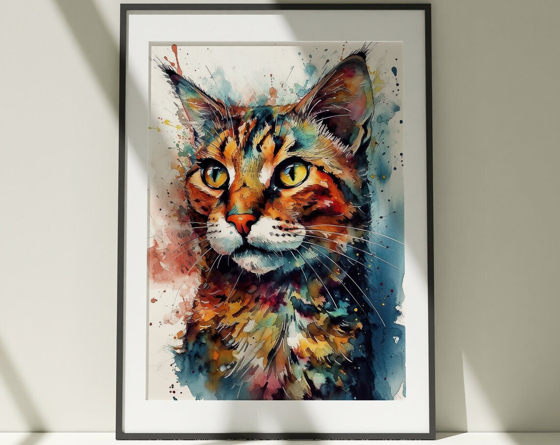 Cat Painting Wall Art Poster Gift Watercolor Colorful Animal Painting Illustration Nature Wall Art Home Decor Watercolor Print