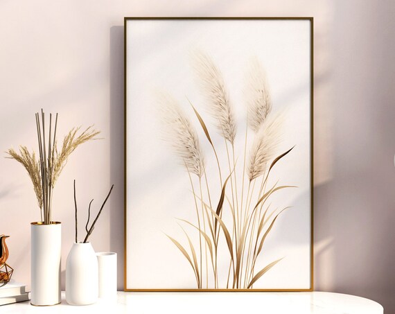 Soft Cream Pampas Grass Watercolor Botanical Decor Art Poster