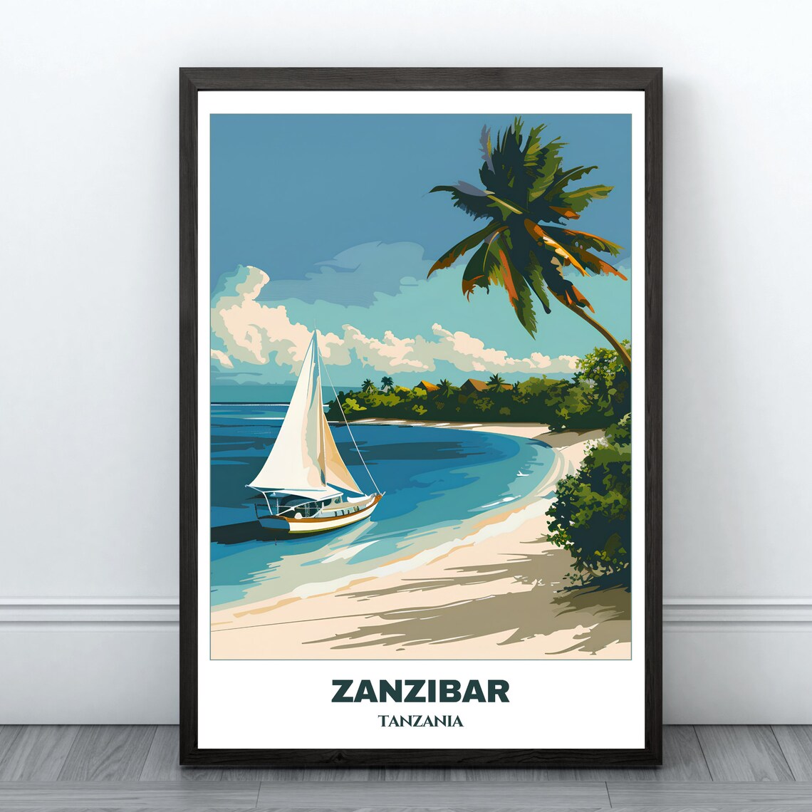 Zanzibar Tropical Beach Sailboat Palm Tree Island Paradise Poster