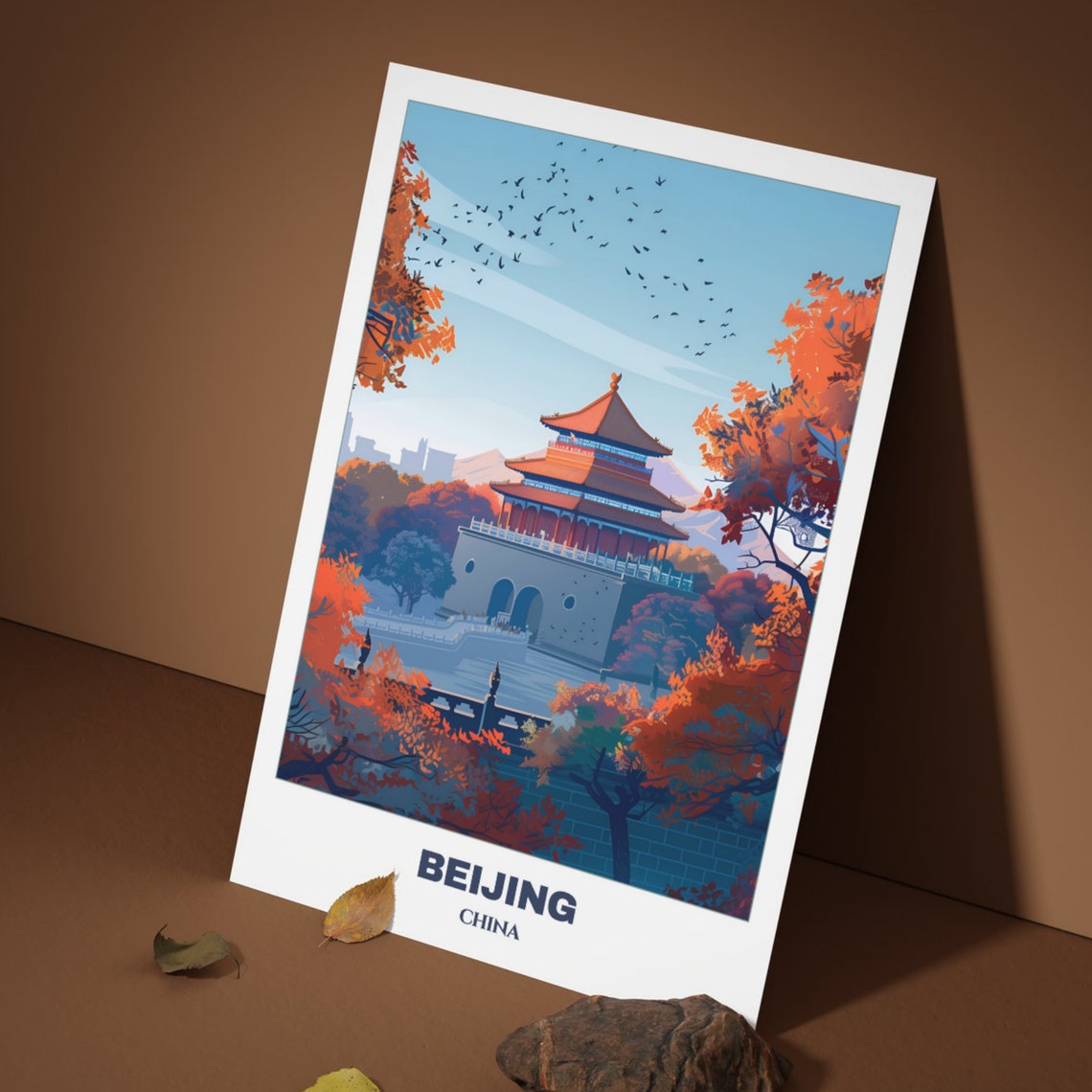 Beijing China Imperial Pavilion Autumn Foliage Travel Poster - Image 3