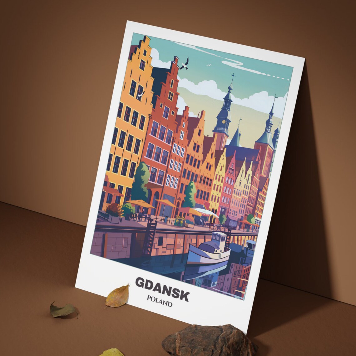 Gdansk Riverside Embankment Historic Houses Boat Summer Poster - Image 3