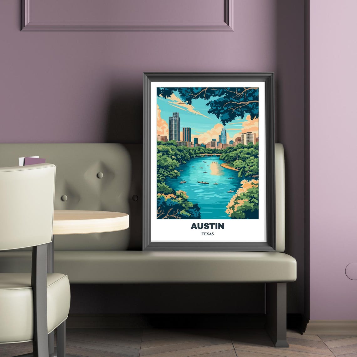 Austin Lady Bird Lake Kayakers Downtown Skyline Texas Poster - Image 2