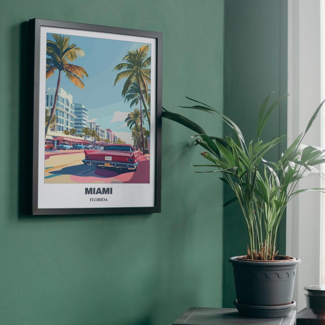 Miami Florida Ocean Drive Art Deco Classic Car Vintage Travel Poster - Image 5