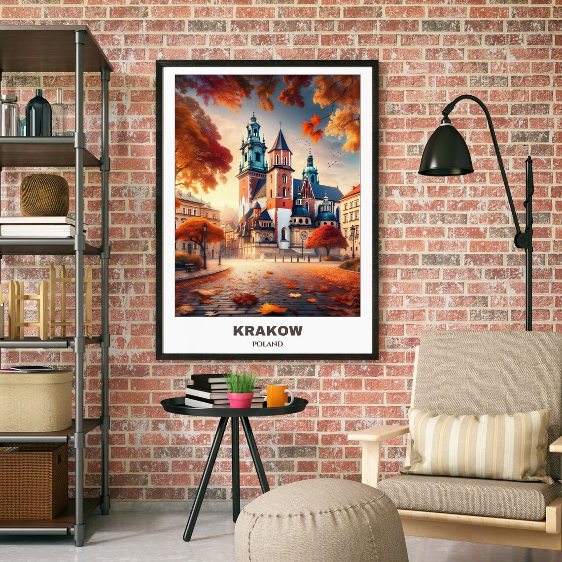 Krakow Wawel Cathedral Autumn Cityscape Painting Travel Poster - Image 2