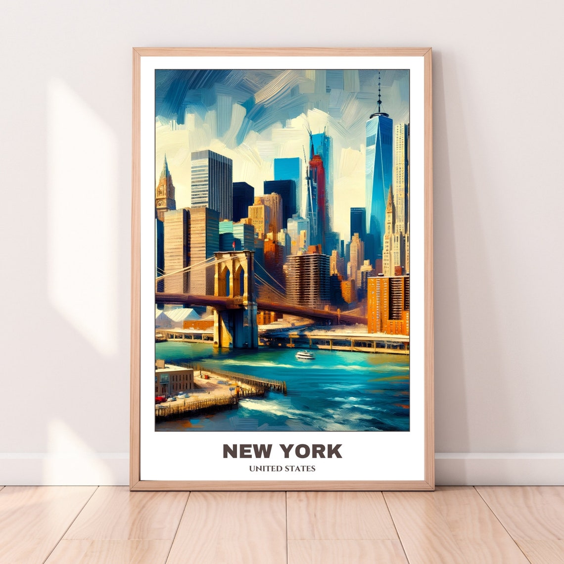 New York Brooklyn Bridge Skyline Impressionist Painting Travel Poster - Image 4