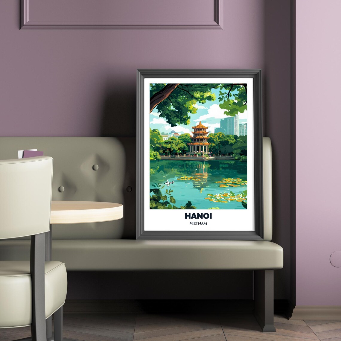Hanoi Travel Poster, Hoan Kiem Lake Cityscape - Image 2