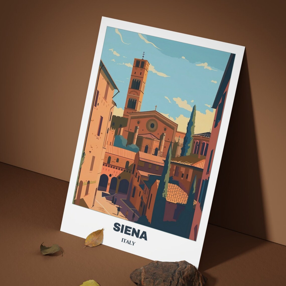 Siena Italy Gothic Brick Church Bell Tower Street Travel Poster - Image 3
