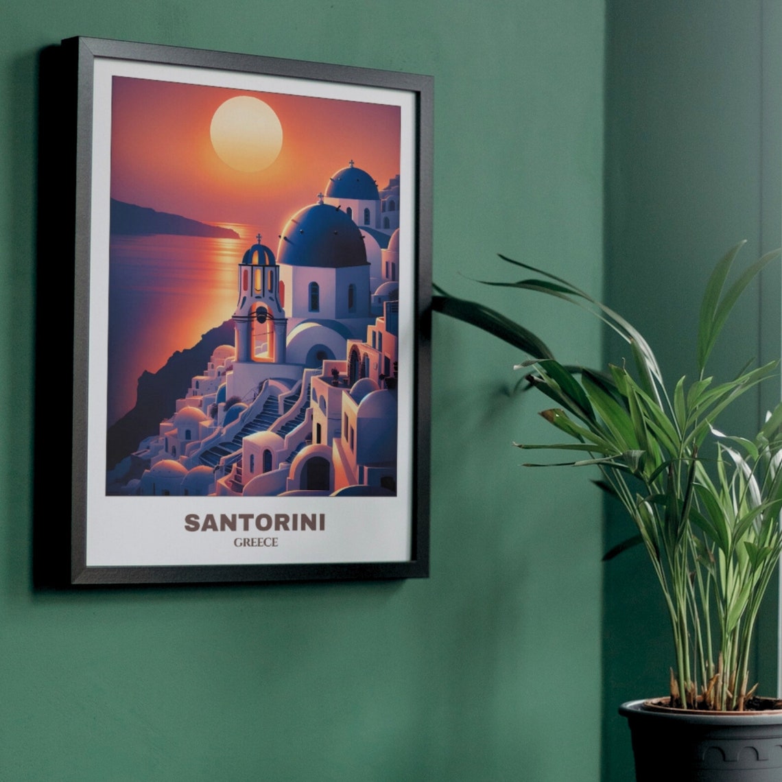 Santorini Greece Sunset Over Blue Domed Churches Sea View Poster - Image 4