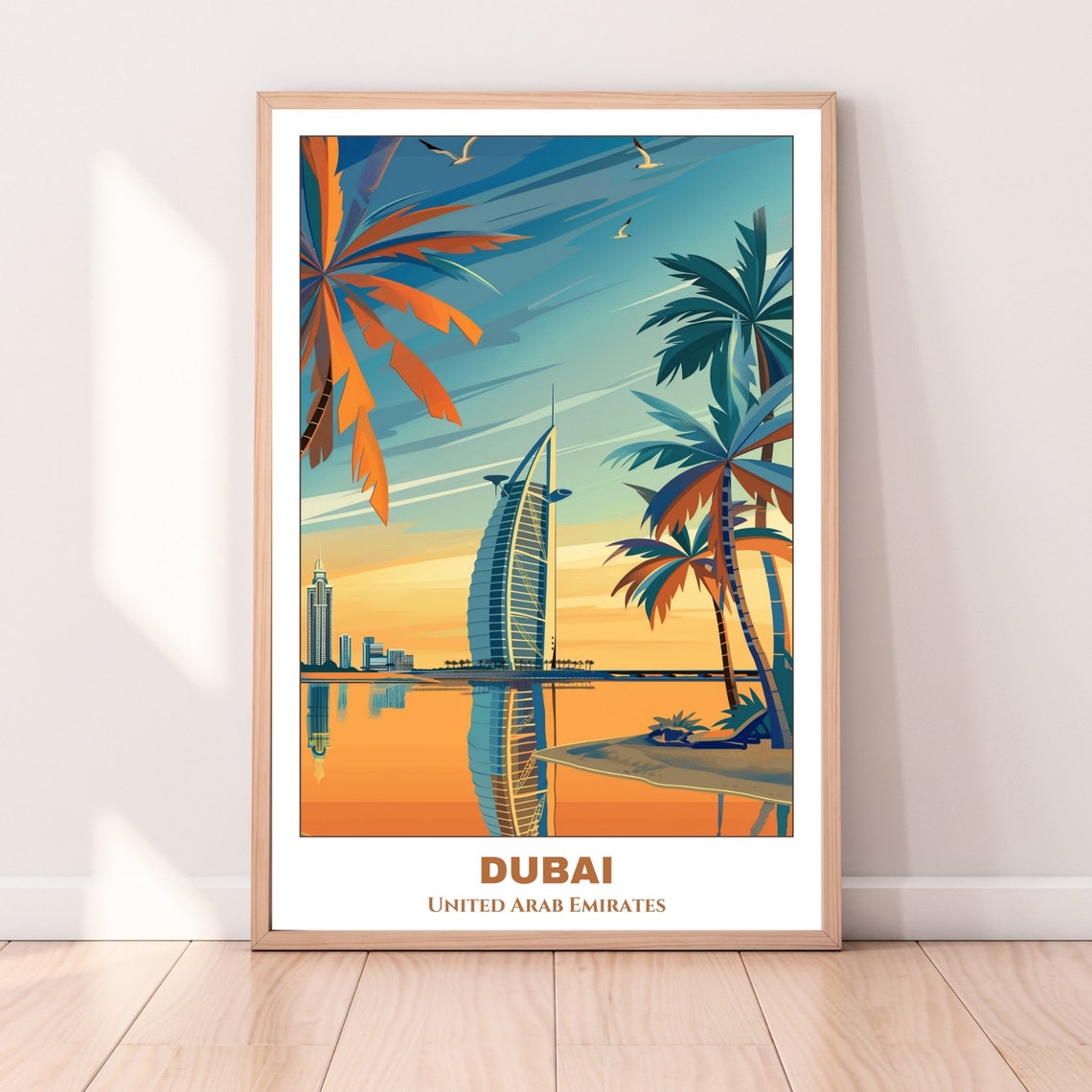 Dubai Burj Al Arab Sunset Palm Trees Reflection Travel Poster - Image 5