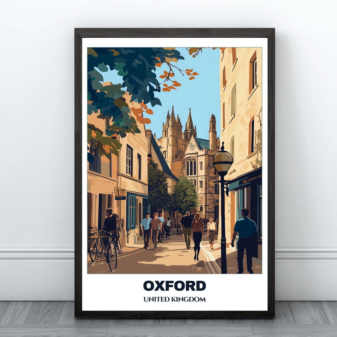 Oxford Travel Poster United Kingdom Travel Poster Citycape Painting Wall Art Oxford Home Decor Oxford Illustration