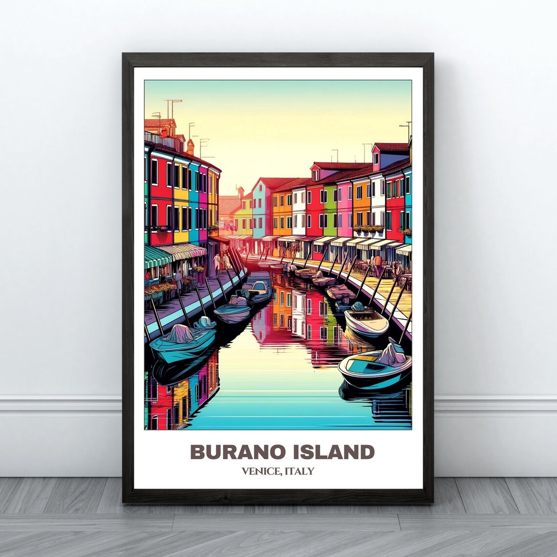 Burano Island Travel Poster Venice Travel Poster Italy Painting Print Wall Art Burano Travel Wall Decor Venice Trip