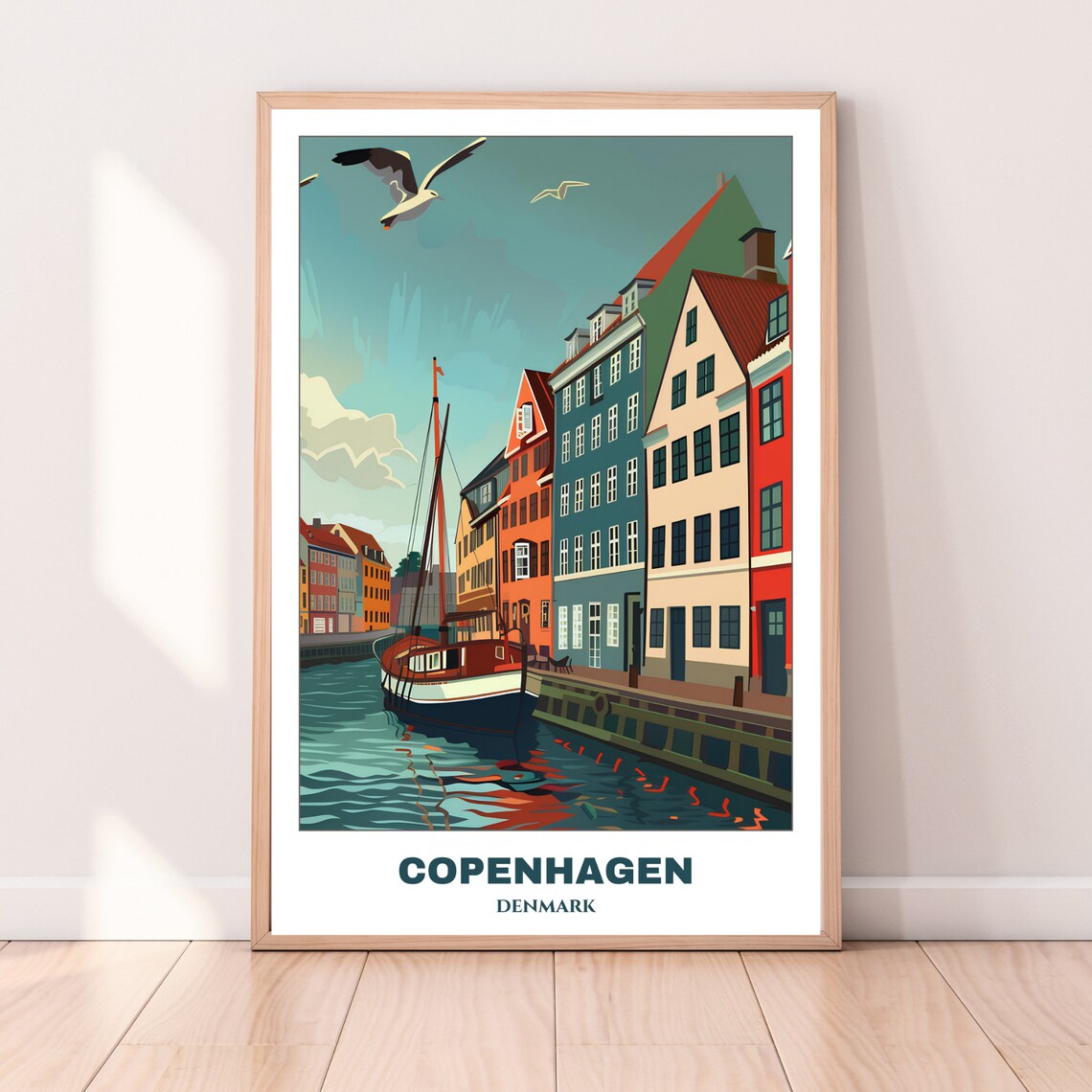 Copenhagen Nyhavn Wooden Ship Seagulls Colorful Waterfront Poster - Image 4