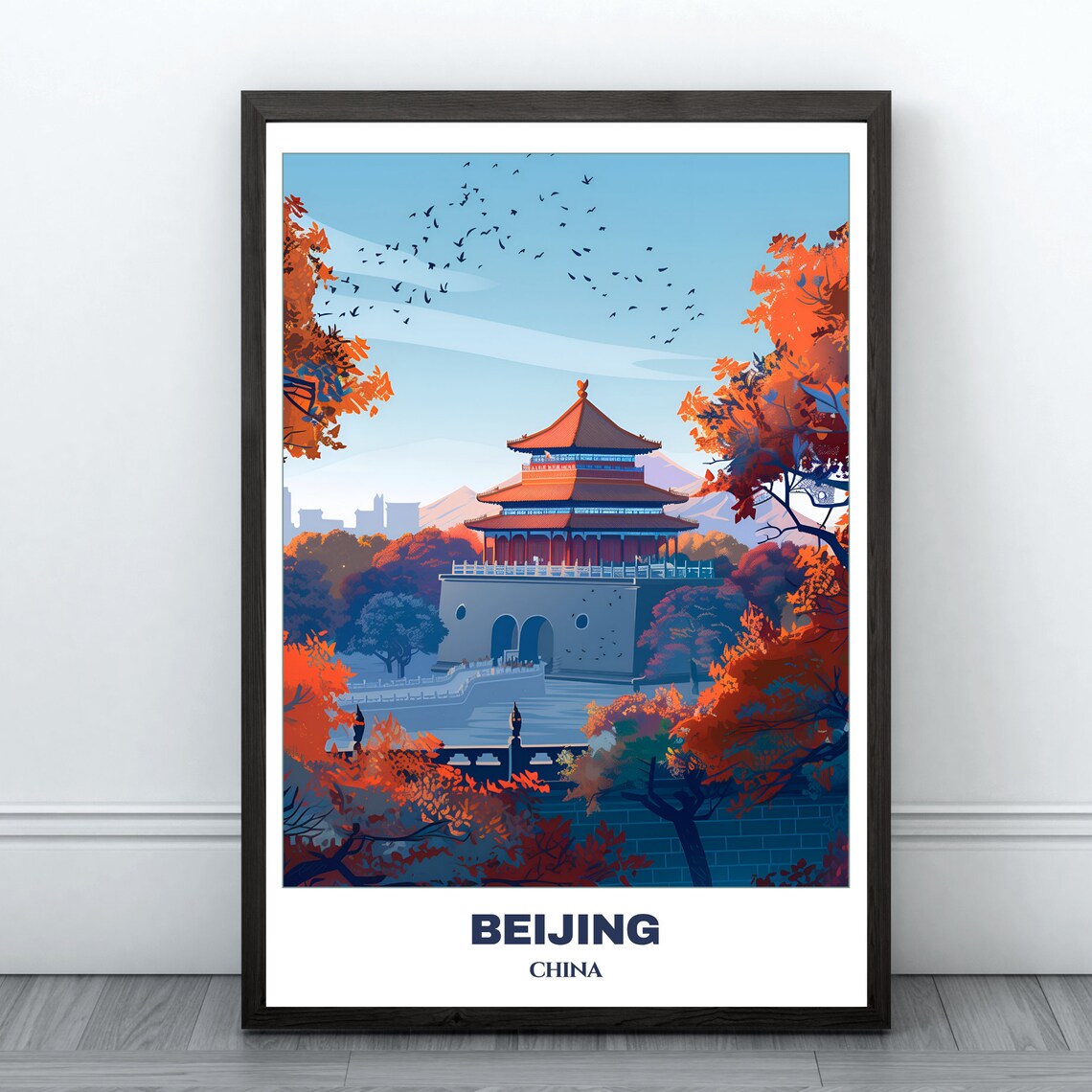 Beijing China Imperial Pavilion Autumn Foliage Travel Poster
