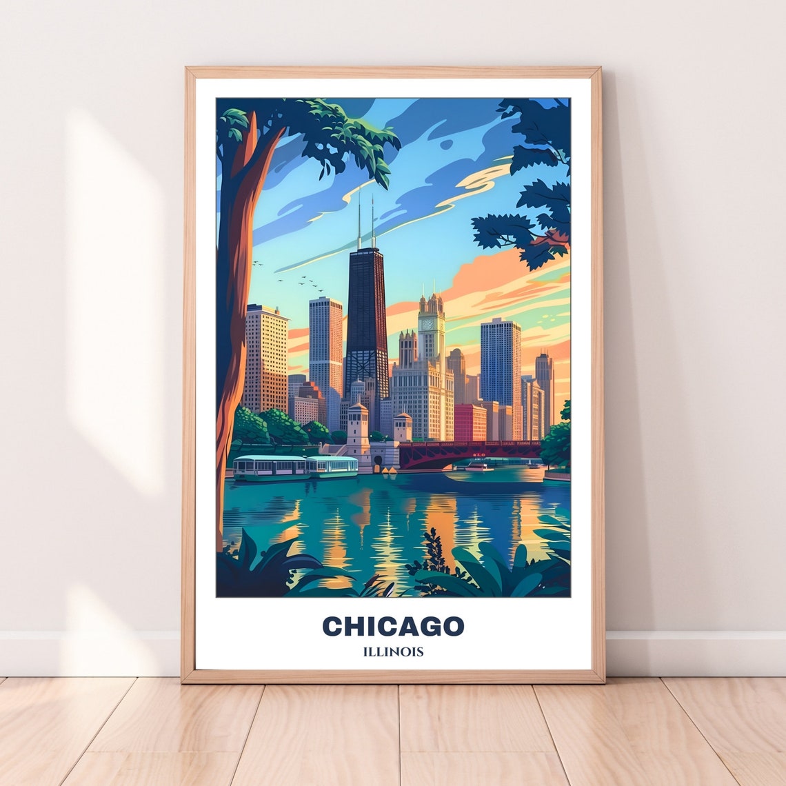 Chicago Illinois Lakefront Skyline Trees Quiet Sunset Calm Poster - Image 4