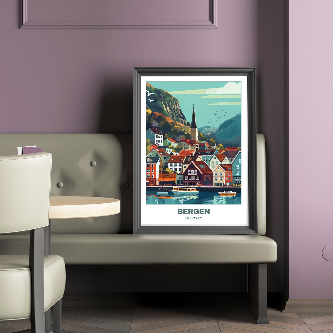 Bergen Waterfront Historic Church Colorful Houses Boats Poster - Image 2