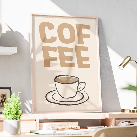 Minimalist Coffee Poster Handdrawn Cup Typography Beige Wall Art Kitchen Decor Lover Gift