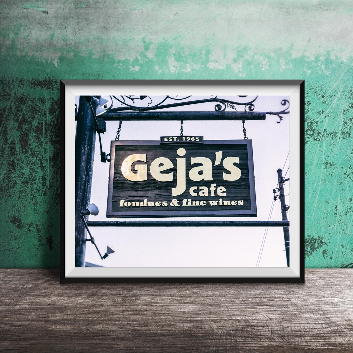 Gejas Cafe Fondues and Fine Wines Sign Est 1965 Chicago Poster