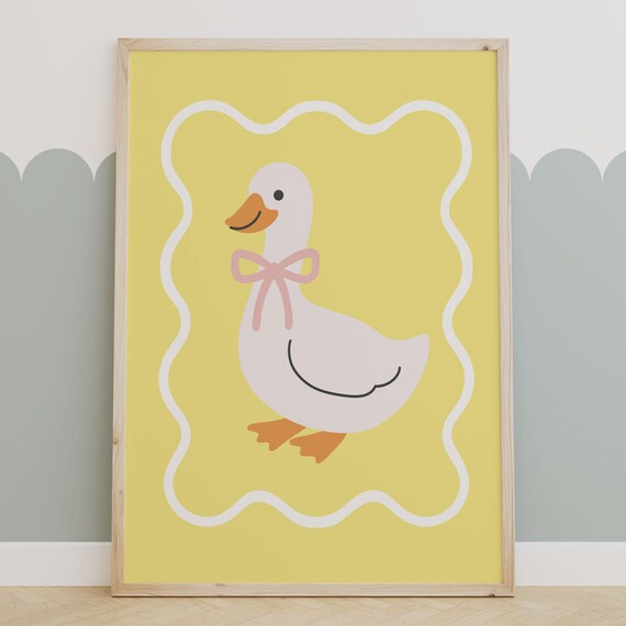 Butter Yellow Goose Little Girl Print Light Pastel Artwork Baby Wall Art Nursery Decor Silly