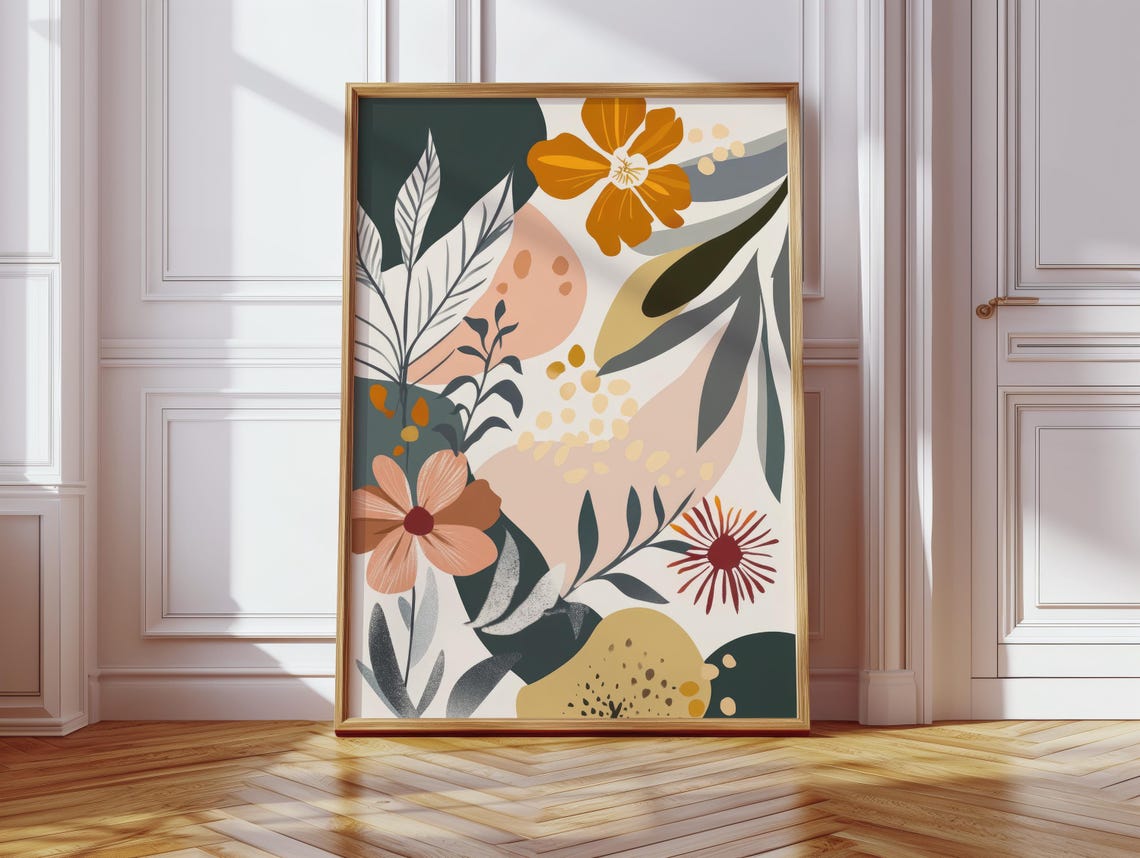 Modern Abstract Botanical Floral Illustration Boho Art Poster