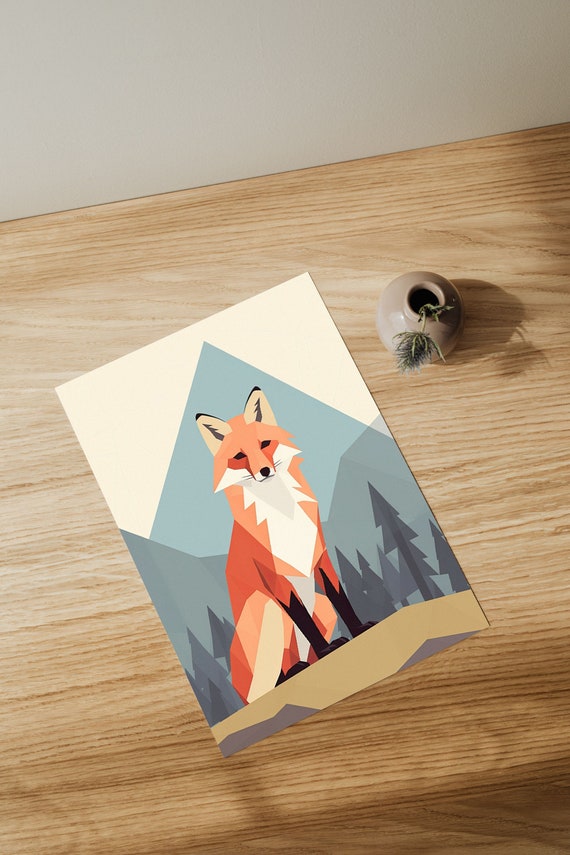 Geometric Fox Poster, Minimalist Scandinavian Art