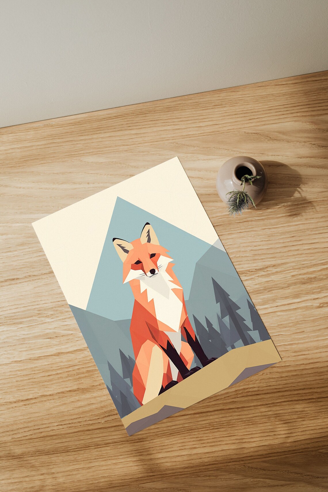Geometric Fox Poster, Minimalist Scandinavian Art