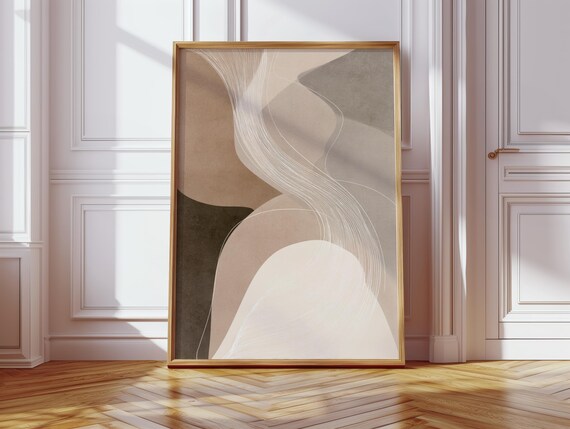 Living Room Boho Wall Art Beige Brown Abstract Lines Modern Minimalist Artwork Scandinavian Elegance Hallway Office Decoration