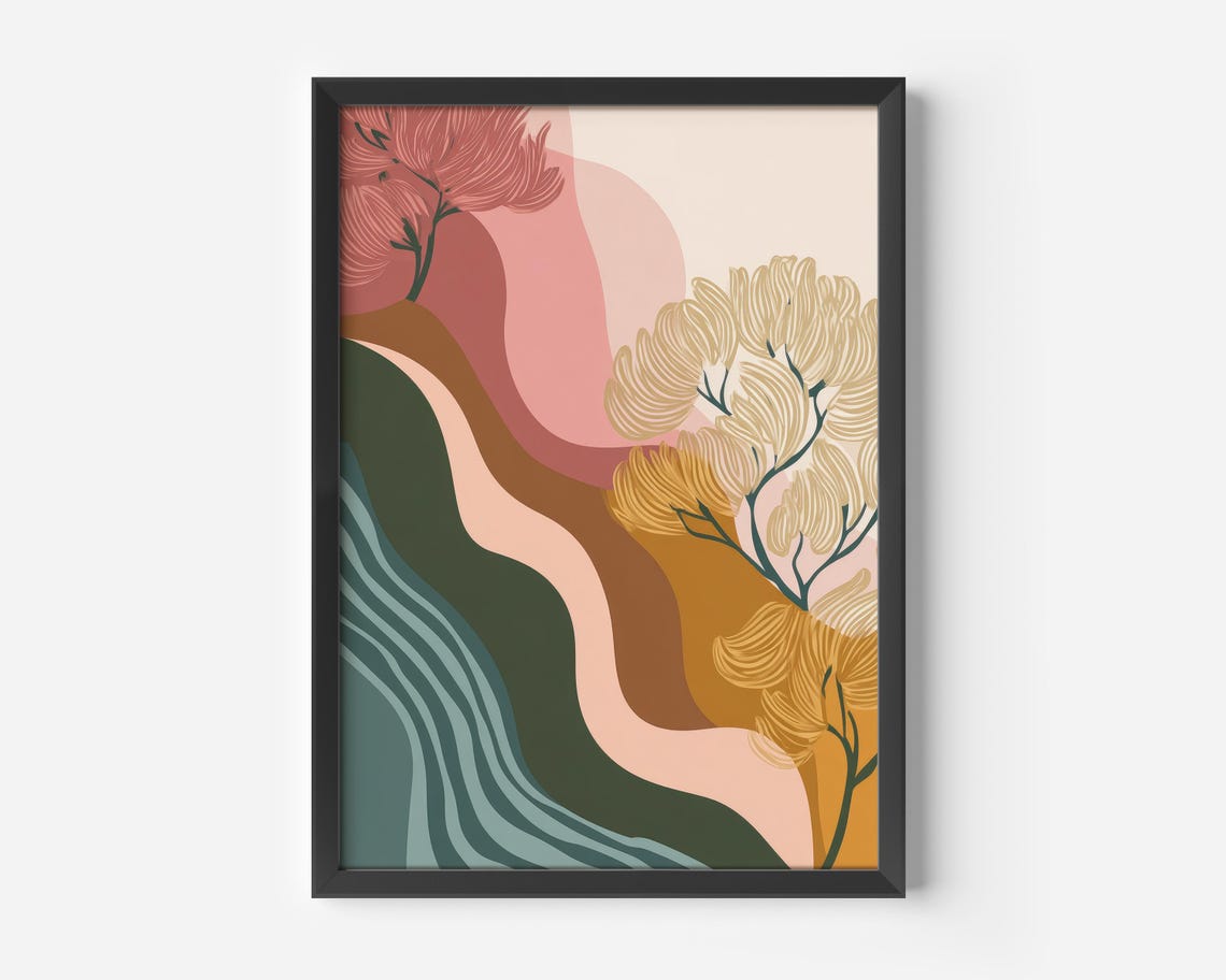 Pastel Abstract Landscape Waves Minimalist Boho Decor Poster Art