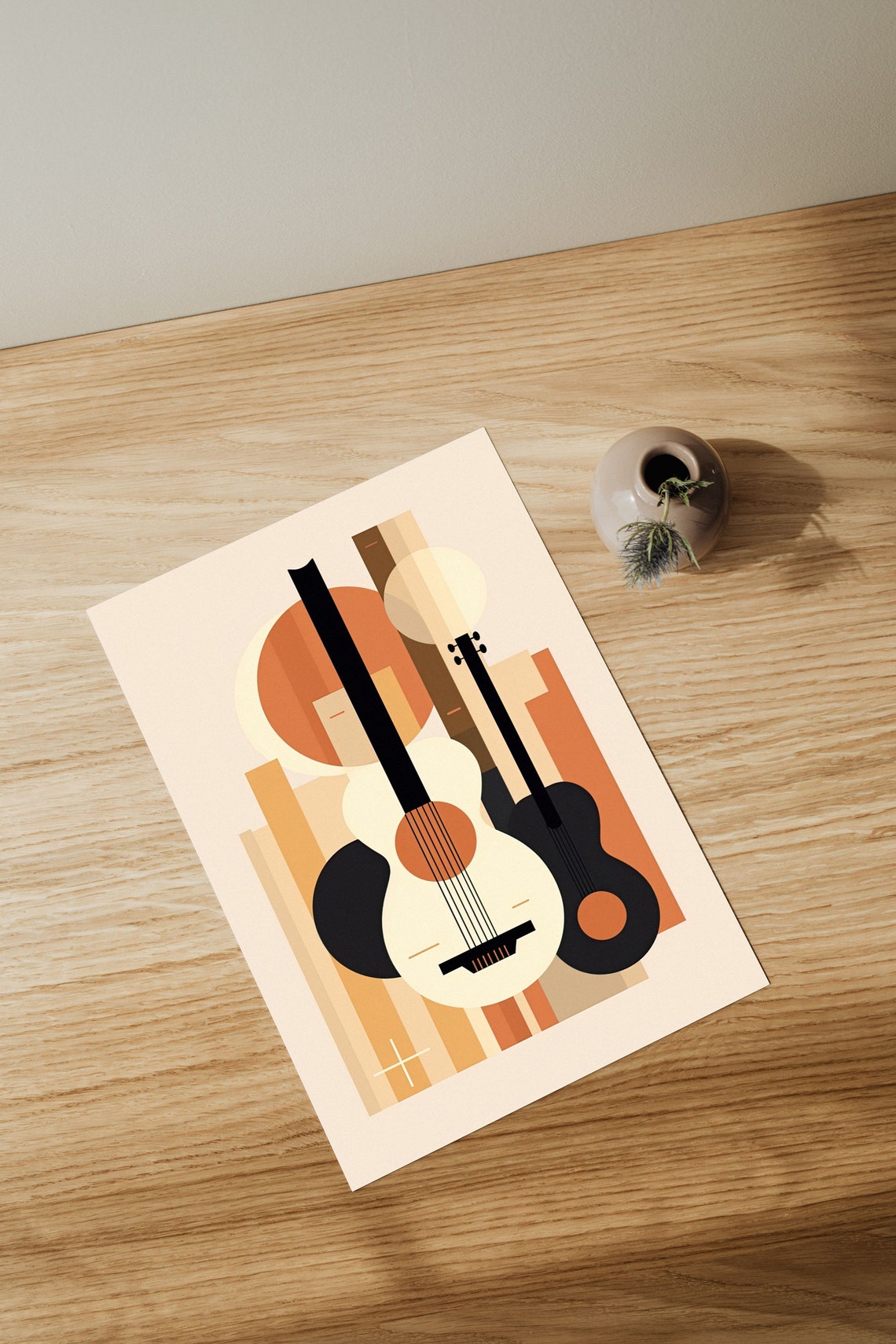 Mid Century Abstract Guitars Geometric Boho Music Lover Art Poster