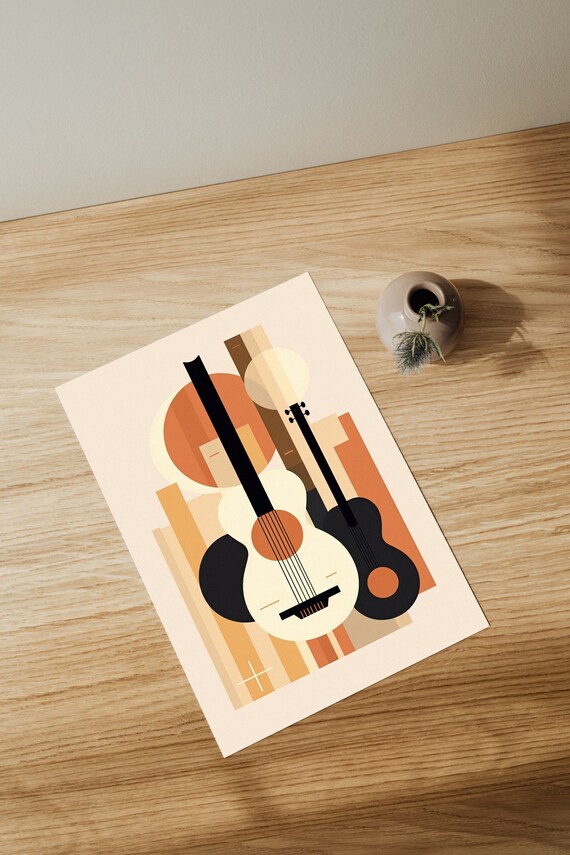 Mid Century Abstract Guitars Geometric Boho Music Lover Art Poster