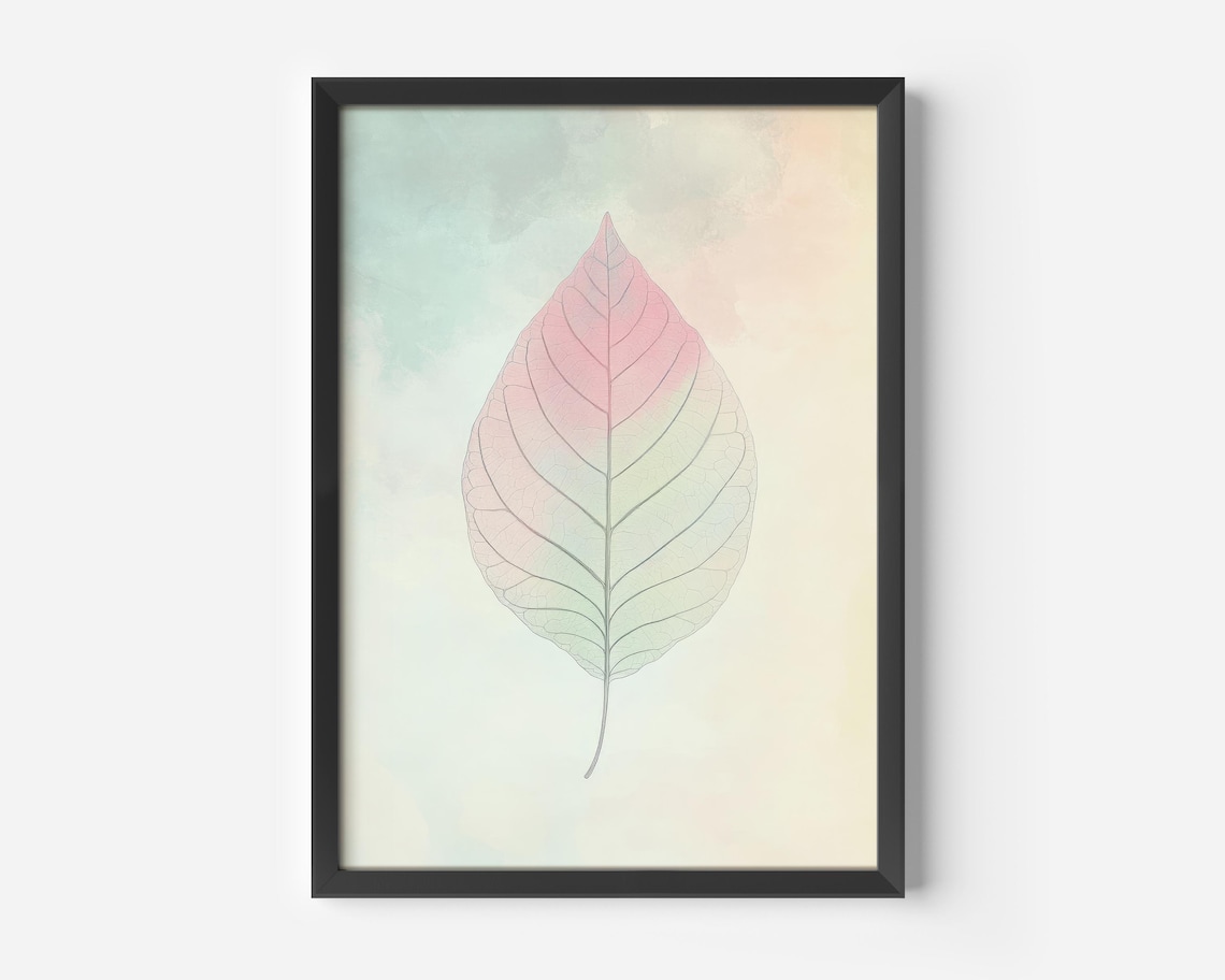 Scandinavian Boho Leaf Design, Watercolor Art Print