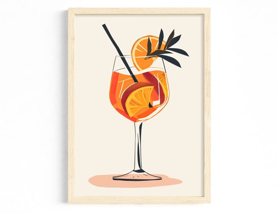 Aperol Spritz Modern Cocktail Illustration Art Print
