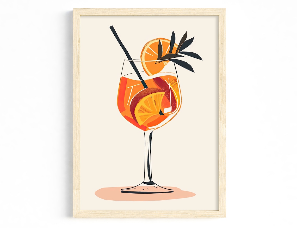 Aperol Spritz Modern Cocktail Illustration Art Print