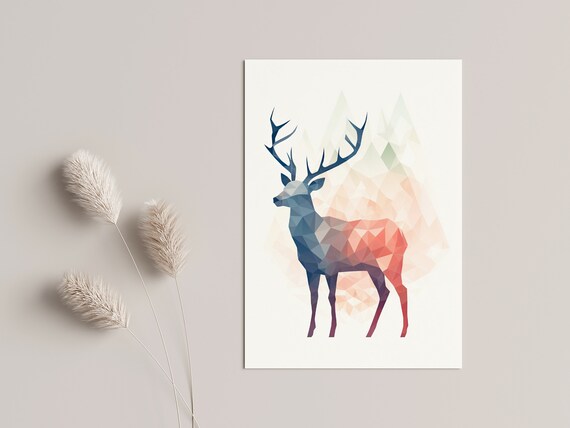 Scandi Art Poster Hallway Mural Modern Animal Print Deer Abstract Pastel Colors Living Room Elegant Geometric Design