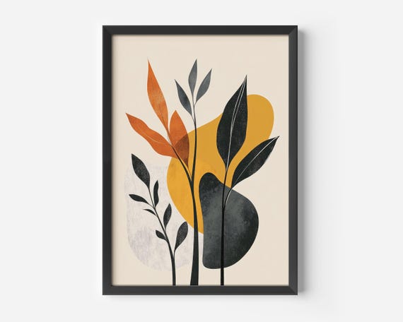 Modern Living Room Art Botanical Poster In Scandi Style Orange Beige Leaf Illustration Minimal Decor Hallway Office Pictures Boho
