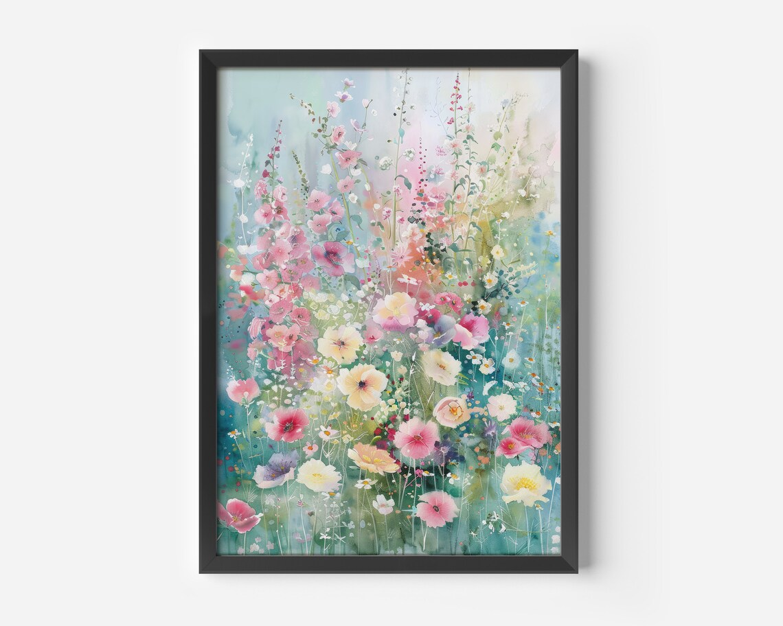 Colorful Flowers Wall Art Pastel Colors Poster Modern Plant Decoration Living Room Picture Floral Illustration Bedroom