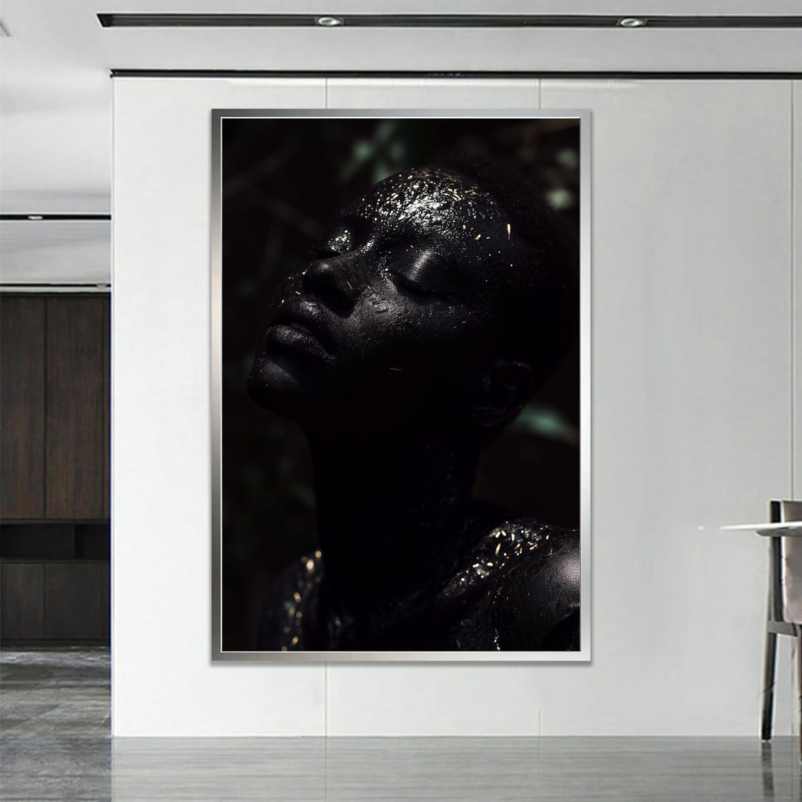 African Woman in the Rain Dramatic Elegant Black Portrait Art Poster