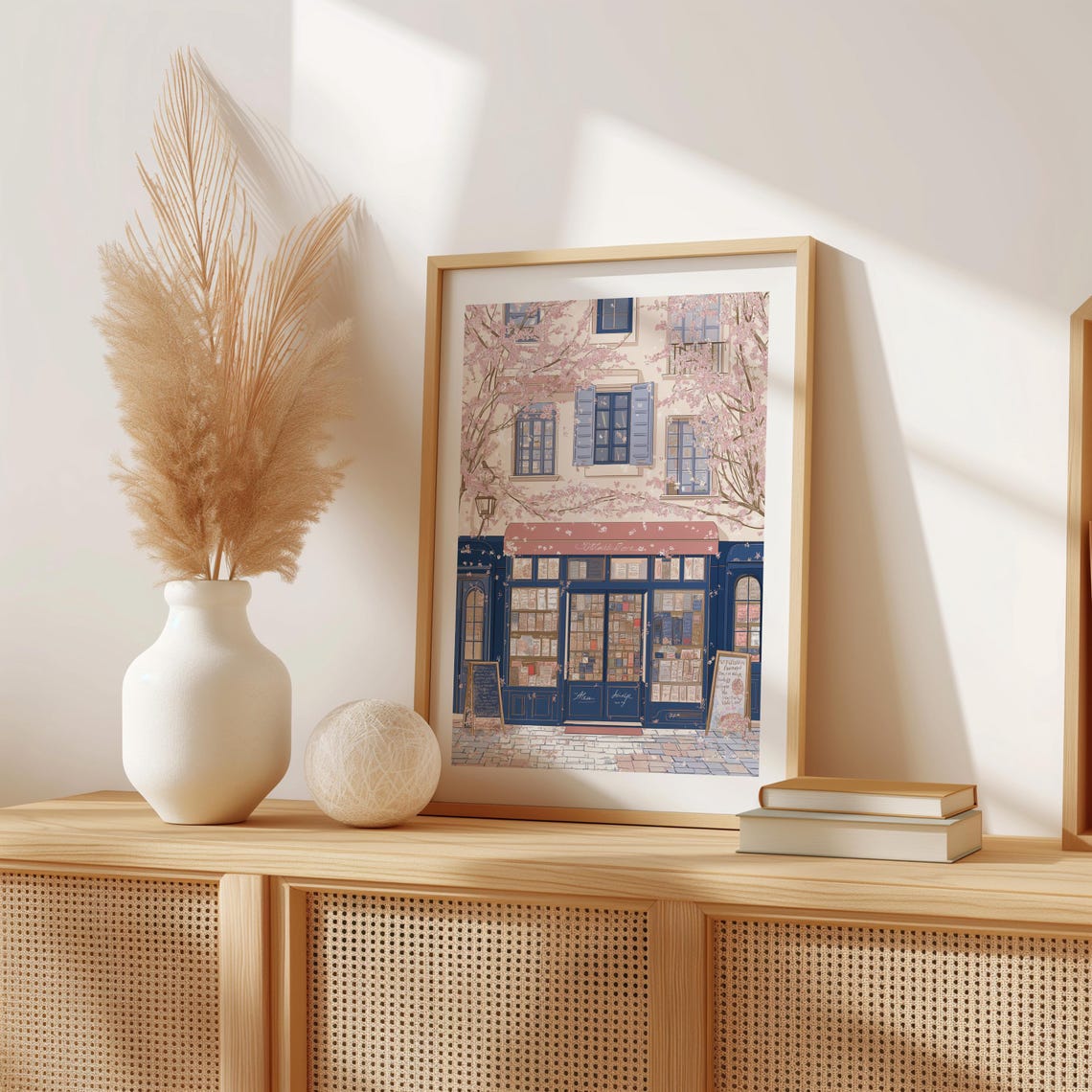 Charming Bookshop Storefront with Spring Blossoms Art Poster - Image 3