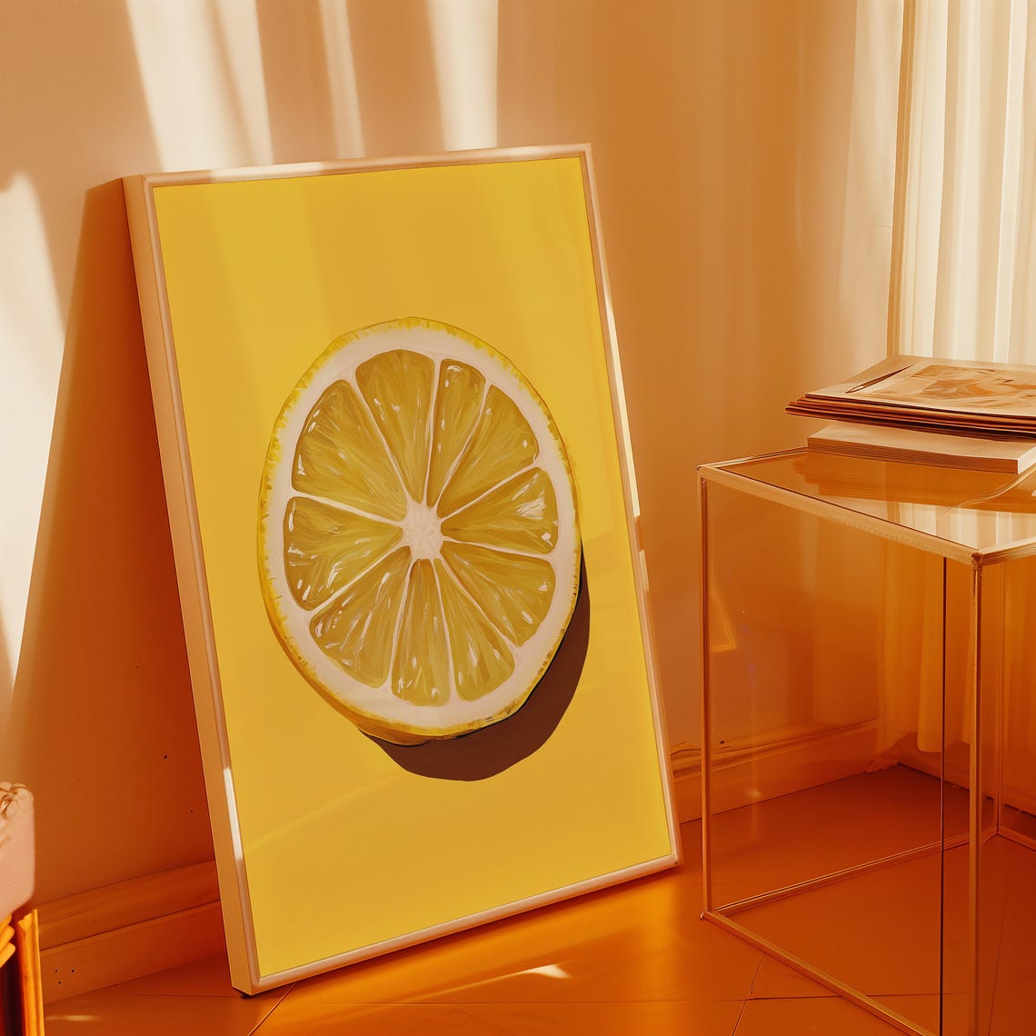 Juicy Lemon Half Slice On A Bright Yellow Painterly Art Poster - Image 3