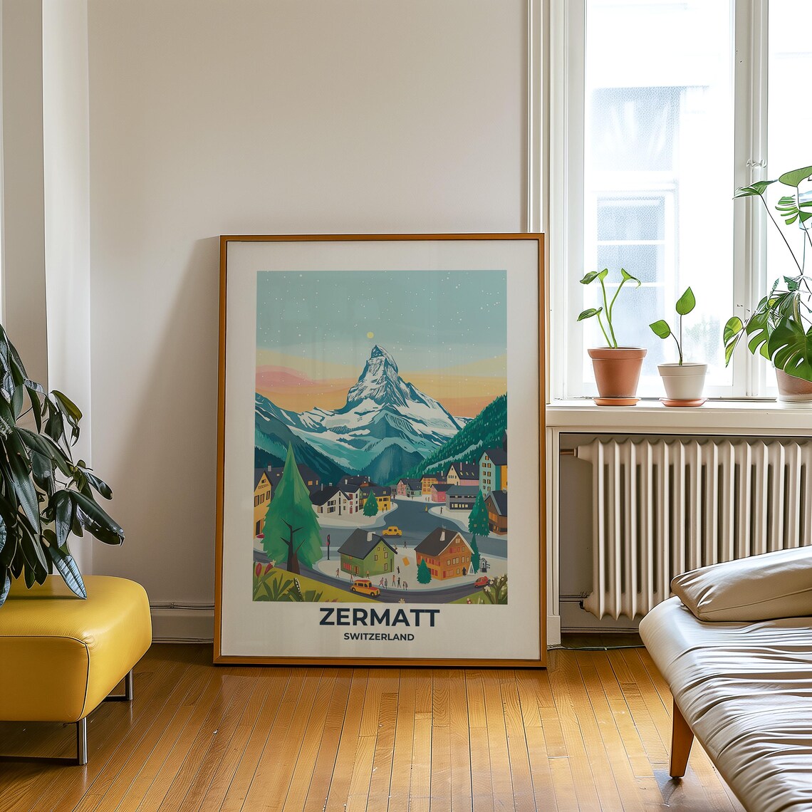 Zermatt Village and the Matterhorn at Sunset Alpine Travel Poster - Image 3