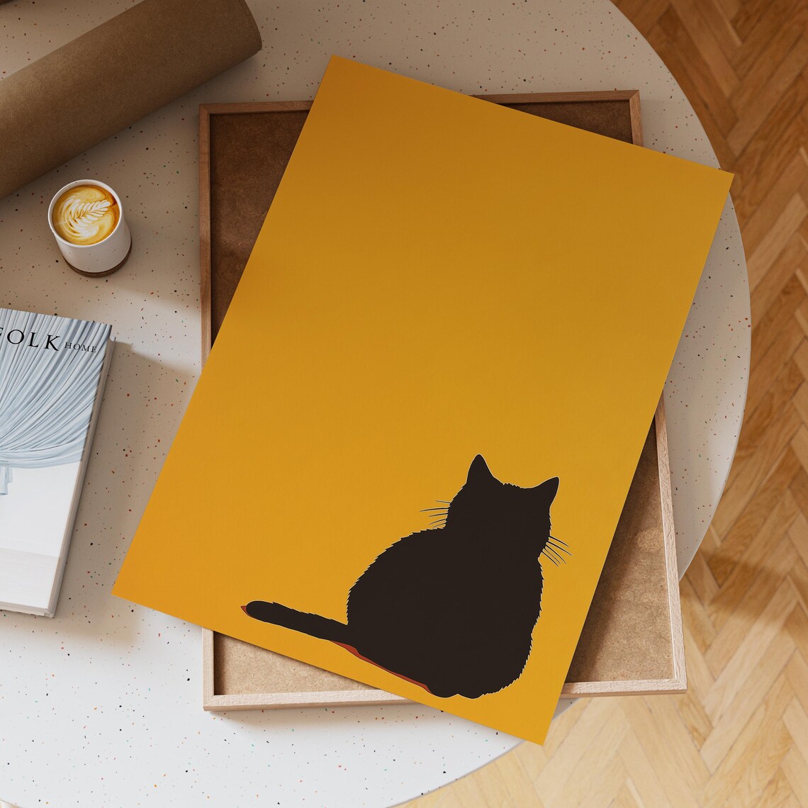 Black Cat Silhouette Sitting Alone On A Bold Yellow Background Poster - Image 6