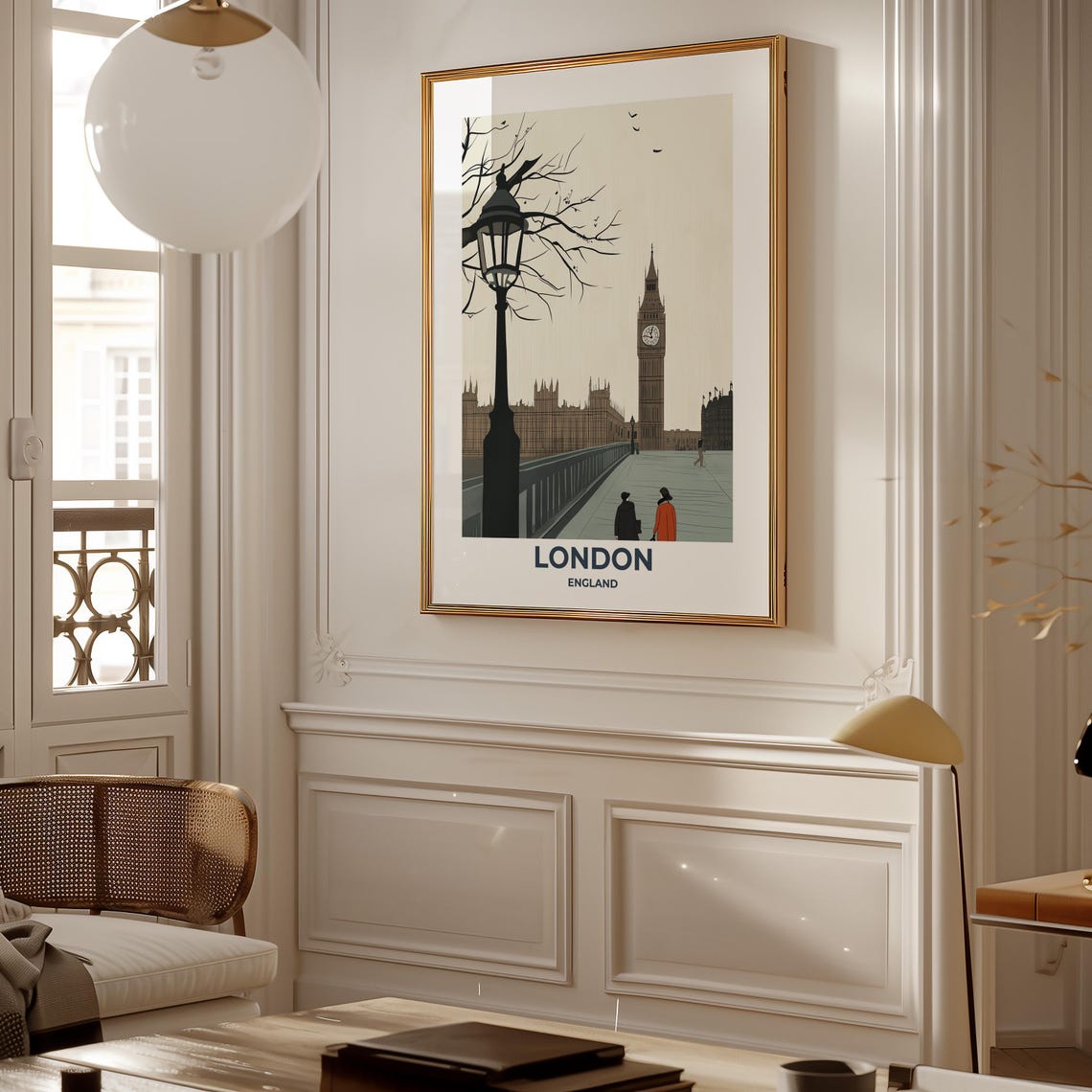 London Big Ben on a Misty Thames Bridge Minimalist Travel Poster - Image 5